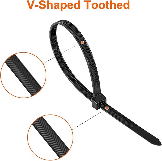 Zip Ties Heavy Duty 12 inch，V-Shaped Toothed Double Sided With 200 LBS Tensile Strength Cable Ties ，Extra Large Wire Ties Adjustable Nylon Tie Wraps for Indoor Outdoor Patented Design（80 Pack Black）
