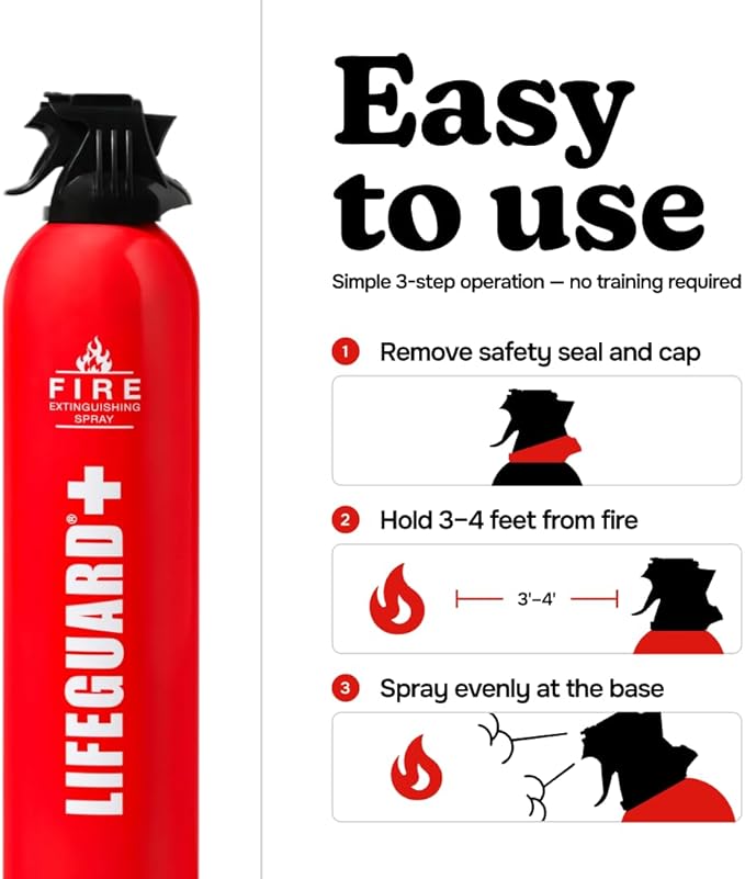 LIFEGUARD Aerosol Fire Extinguisher Spray - Non-Toxic, Eco-Friendly Fire Suppressant for Home, Kitchen, Car & Office, Compact, Easy-to-Use Design with 10-Year Shelf Life (Pack of 1)