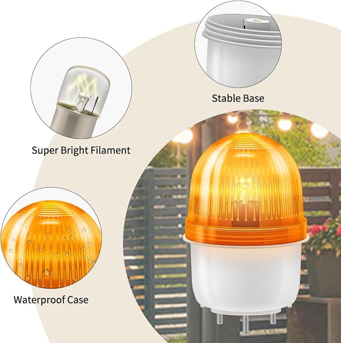 TOPENS JD110VY 110V Warning Light Emergency Flashing Safety Strobe Beacon Amber/Yellow Alarm Lamp Siren Blinker Halogen Tungsten Lamp for Gate Openers, Emergency and Construction Vehicles