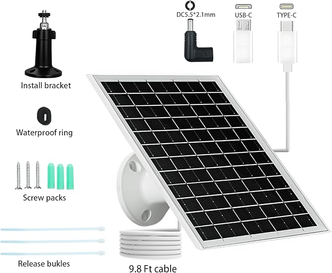 5V 6W USB Solar Panel Portable 5 Volt 6 Watt High Efficiency Monocrystalline Solar Panel Charger Type-C Micro USB C DC Port for Camera Fan Camping Lantern Etc (2 Pack White)