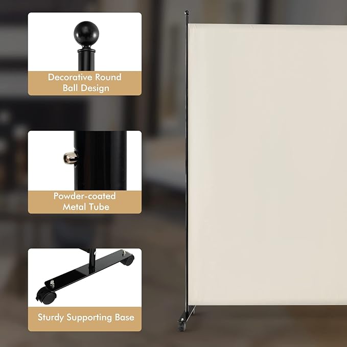 Giantex Room Divider Large Single Panel, 73''W x 73''H Privacy Screen with Lockable Wheels, Rolling Room Divider Panel for Home Office Studio, Partition Fabric Wall Divider for Room Separation, Beige