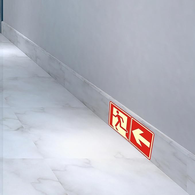 Emergency Exit Sign Glow in the Dark Decals, Running Man Sign With Directional Arrow Light Stickers, 15x15 cm, 8 Pcs Red