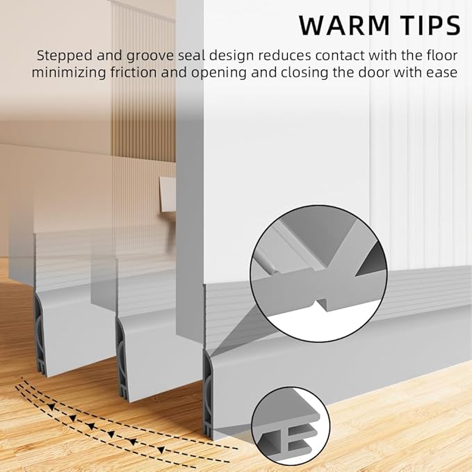 Door Draft Stopper for Bottom of Door, Adjustable Weather Stripping Door Seal for Cold Insulation, Under Door Sweep for Exterior & Interior Doors, Door Bottom Seal Blocker Noise (39inch,Grey)