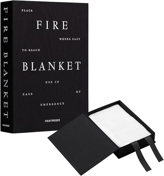 PrintWorks Black Fire Blanket for Home – Emergency Safety Cover in Stylish Discreet Book-Style Storage Box