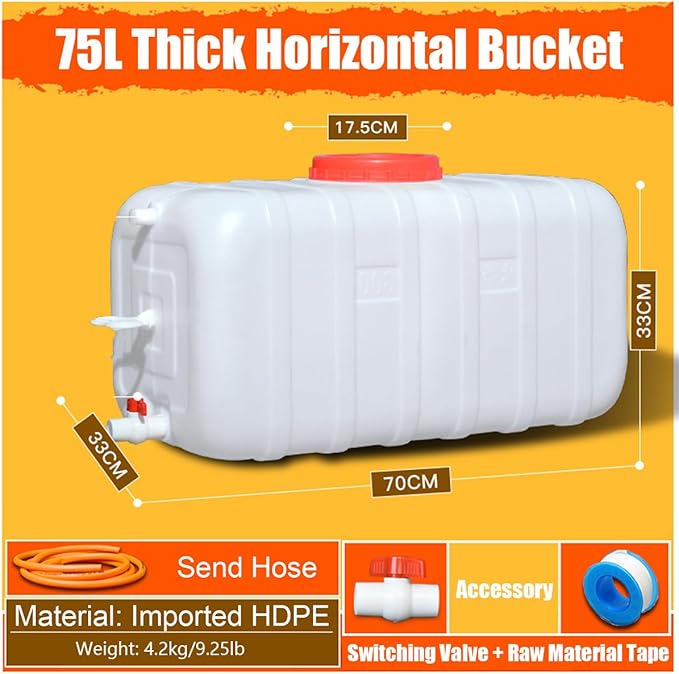 45L/75L/100L/200L Water Tank，Plastic Bucket，Food-Grade Rectangular Thickened Water Tower with Faucet for Household Water Storage(Size:75L)