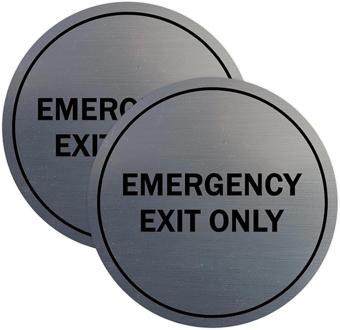 Signs ByLITA Circle Emergency Exit Only Sign (Brushed Silver) - Medium 2 Pack
