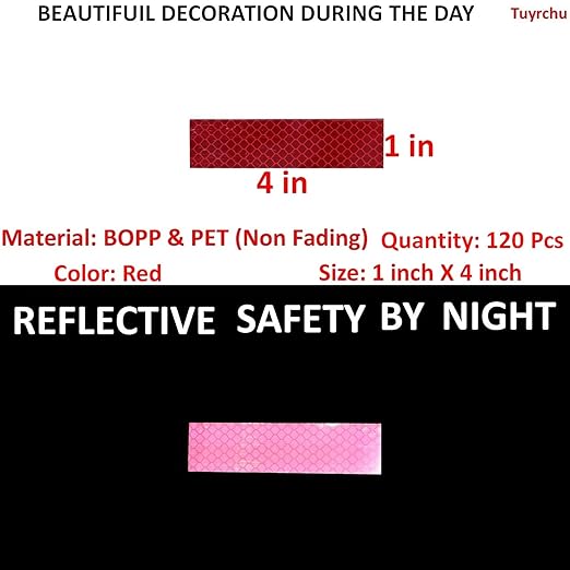 Red Reflective Stickers 1 inch X 4 inch, Outdoor Waterproof High Visibility Warning Safety Adhesive Reflector Tape (120 Pcs)