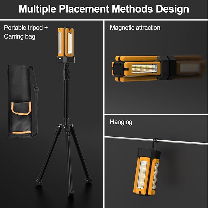 13200mAh Rechargeable Solar Work Light with Folding Stand and Carrying Bag, AODOO 8000 Lumen Stepless Dimmable , White/Warm/Nature White/RED(SOS) with Detachable Tripod (Orange)