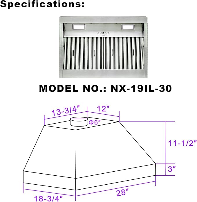 Range hood, 30 Inch Range Hood Insert with 600 CFM Powerful Suction, Ultra Quiet Ducted Stainless Steel Kitchen Stove Vent Hood with Dimmable LED Lights, Timer, 4-Speed Touch Control