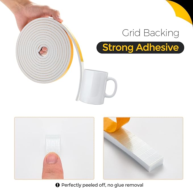 13 Feet Weather Stripping Door Seal, 1/2" Wide X 1/2" Thick Door Seal Strip High Density Foam Tape Adhesive Strip for Door Soundproofing, Window Insulation (1/2" Wide X 1/2" x 13FT, White)