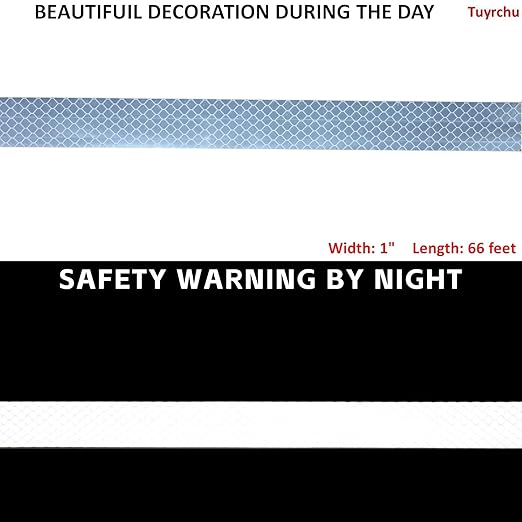 Non Fading Reflective Tape White Outdoor Waterproof 1 inch Wide for Truck, High Visibility Safety Warning Adhesive Strips (66 feet)