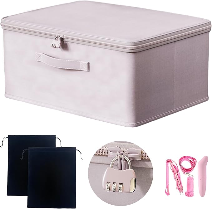Locking Adult Game Toy Storage Organizer Lock Box Toy Storage Bins Women and Men Game Toys Storage Bags with 2 Drawstring Bags, Large capacity 15 x 10 x 6.3 Inches