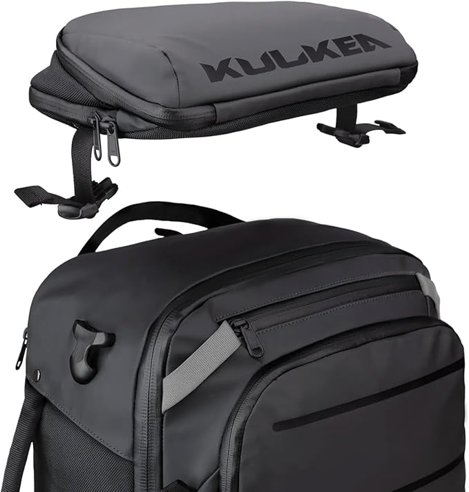 Käydä 44L Travel Backpack - Spacious Carry On Backpack with Detachable Travel Pouch, Magnetic Water Bottle Pocket, Passport and Laptop Pocket - Convertible Boot Bag for Snow Sports (Black/Silver)