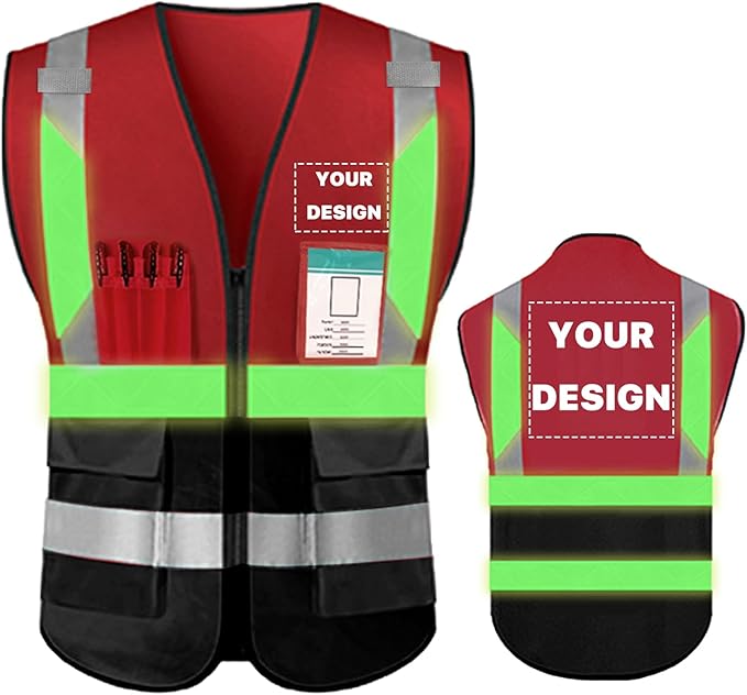 YOWESHOP High Reflective Visibility Safety Vest Custom Your Logo Safety Workwear with Reflective Strips and Pockets