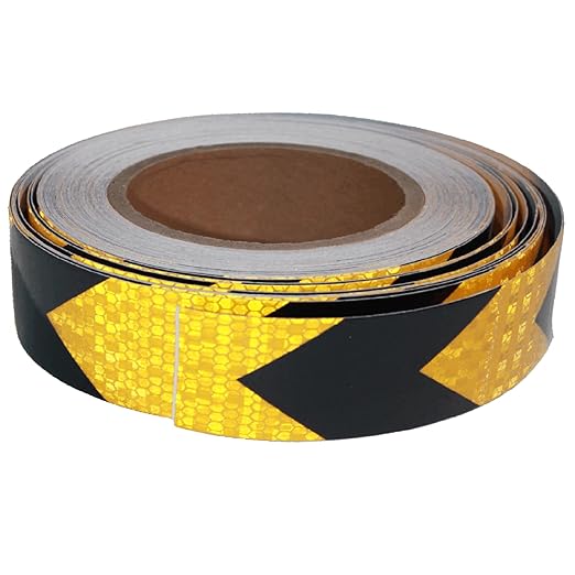 Reflective Tape Yellow Black 1 Inch x 68 Feet, Warning Conspicuity Reflector, Night Safety Sticker for Car Trailer