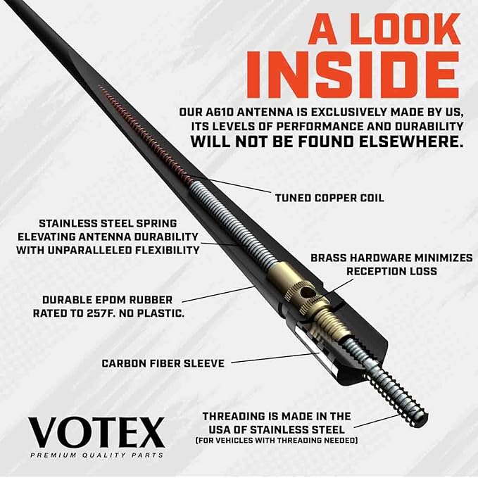 Votex - The Spartan - 13 3/4 Inch Rubber Antenna fits Dodge Ram 1500 | 2500 | 3500 (2009-2024) - USA Stainless Steel Threading - Green Carbon Fiber Trim - Tuned Internal Copper Coil