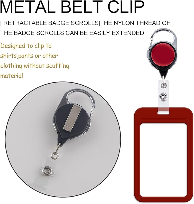 Red Retractable Badge Holder with Carabiner Clip, Durable Red Plastic ID Card Holder, Secure & Convenient for Work, Events, Schools, Hospitals, and Offices
