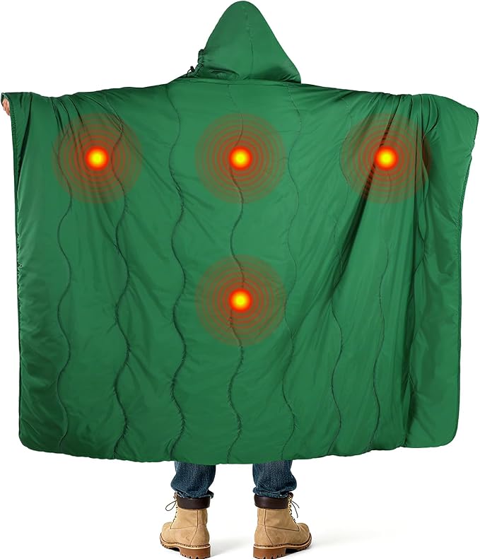Apipi 4.5x6ft Outdoor Heated Blanket Battery Operated - Rainproof Windproof Stadium Camping Blanket with Removable Hood, Warm Travel Shawl Winter Camping Gear Essentials (USB Powered)