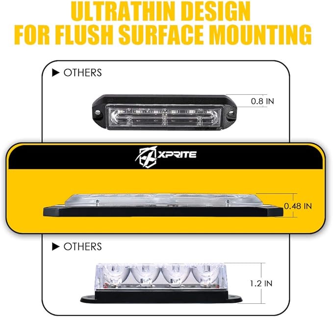 Xprite Amber LED Surface Mount Strobe Lights Kit, Grill Grille Side Marker Light Flashing Emergency Warning Light Assemblies w/Control Box for Trucks Vehicles ATV RV Cars Van - 4PCS