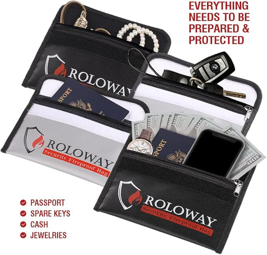 ROLOWAY Small Fireproof Bag (5 x 8 inches), Non-Itchy Fireproof Money Bag, 4-Pack
