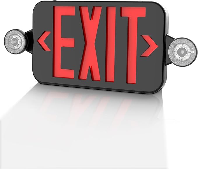 Black LED Exit Sign with Emergency Lights, Adjustable Two LED Head Exit Light with Battery Backup, UL Listed, AC 120/277V, Double Sided Hard Wired Commercial Emergency Light for Business (1 Pack)