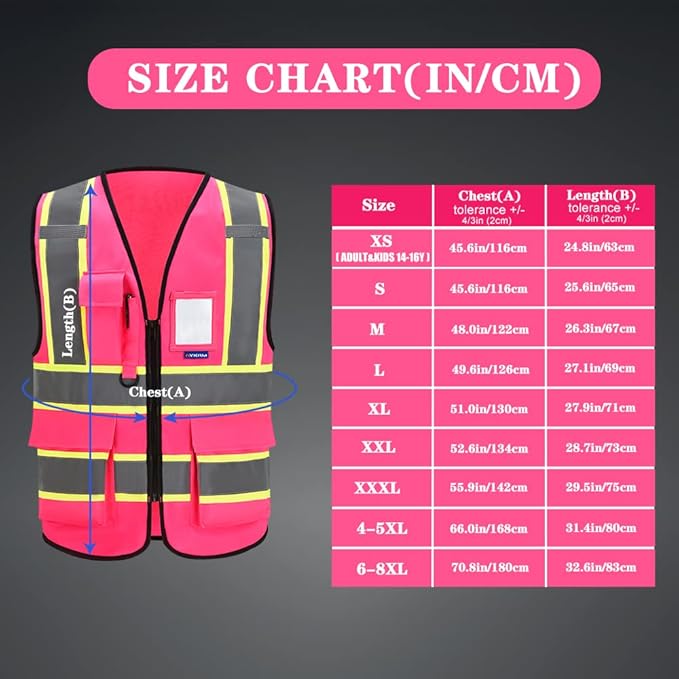 AYKRM Security Vest for Men Women 7 Pockets High Visibility Reflective Safety Vest Front Zipper Meets ANSI/ISEA