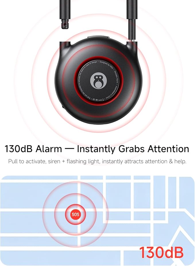 HOU 130dB Super Loud Safety Alarm for Women – USB-C Rechargeable Keychain with Strobe Flash Light & 500-Day Standby – Self Defense Gift for Jogging, Students & Seniors, Black