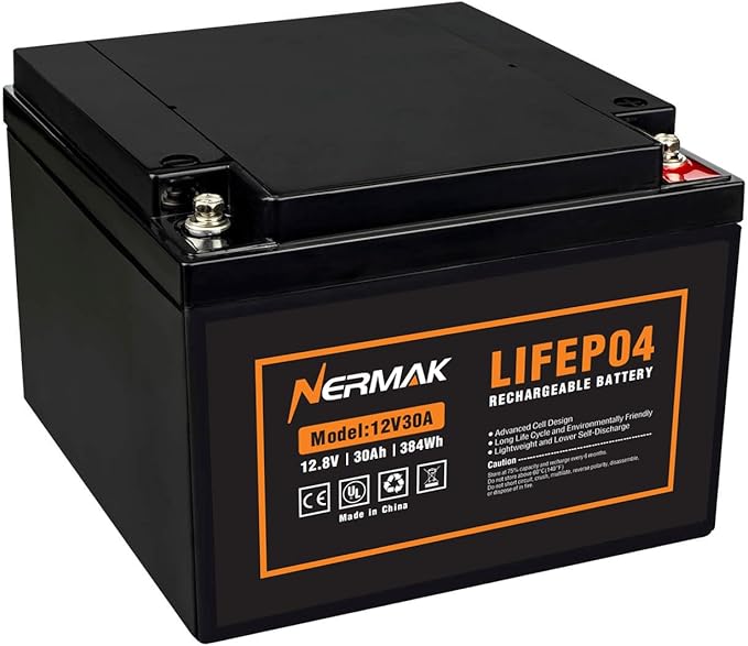 12V 30Ah Lithium LiFePO4 Deep Cycle Battery, 2000+ Cycles Lithium Iron Phosphate Rechargeable Battery for Scooter, RV/Outdoor Camping, Marine, Electric Wheelchair and More, Built-in 30A BMS