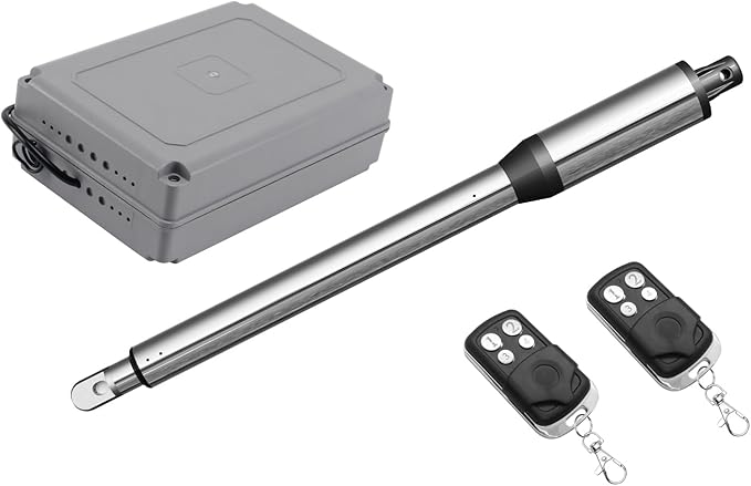 JUJIANG C01 Automatic Gate Opener with Remote Complete Kit for Single Swing Gate Up to 440lb 16FT, Electric Gate Opener Medium Duty Single Swing Gate Opener Automatic Gate Motor 40W AC Powered
