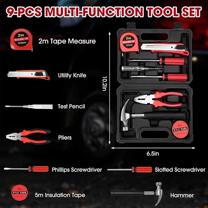 Roadside Emergency car Kits for Vehicles, 12PCS Car Safety Kit with Jumper Cables, Portable Air Compressor, Tow Strap, Tool Kit, Road Trip Essentials for Women, Men, Christmas Gifts