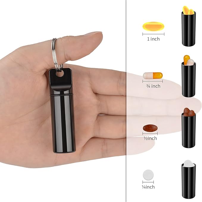 Small Portable Pill Box Keychain (5 Pack), Aluminium Alloy Mini Pill Organizer Case Container for Purse,Waterproof Metal Pill Holder Medicine Bottle for Outdoor Camping Travel
