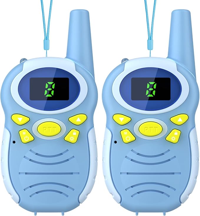 Walkie Talkies for Kids 2 Pack - Boys Girls Christmas Toys Birthday Gifts for Age 4-6 6-8 Year Old Kid Presents - Rechargeable Long Range 2 Way Radio Flashlight Blue Outdoor Toy Camping Hiking