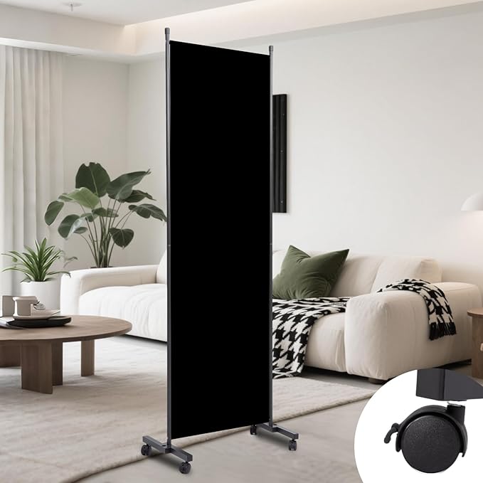 Room Divider(1 Panel-22in) Wall Divider for Room Separation, Portable Privacy Screens W/Wheels, Metal Frame Freestanding Room Separators 5.6FT Room Partitions and Dividers
