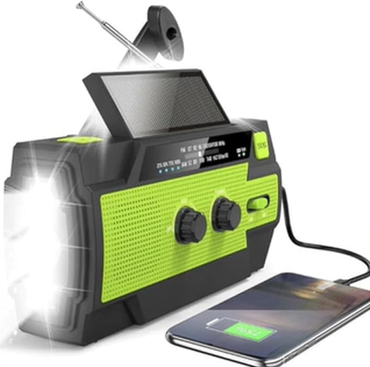 Solar-Powered Emergency Survival Radio, Hand Crank Radio, Emergency Weather Radio Hand Crank Solar Charge Am/Fm/NOAA, for Indoor, Outdoor & Emergency (Green)
