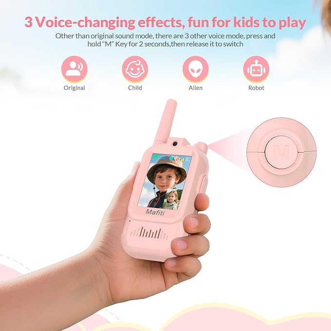 Mafiti Toys for 3 4 5 6 7 8 Year Old Boys Girls Mini Video Walkie Talkies for Kids 2 Pack Rechargeable 1000 Feet Range Birthday Indoor Outdoor (Pink+Pink)