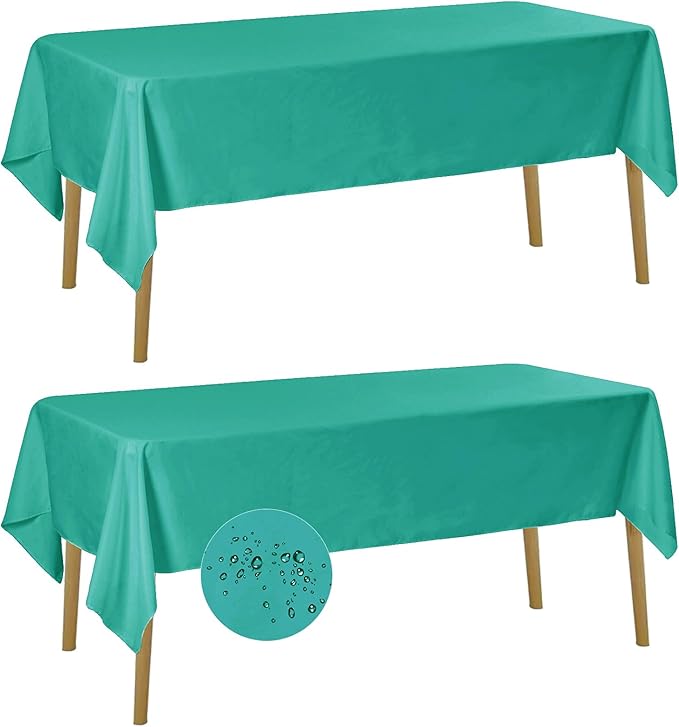 Fokitut 2 Pack Waterproof Rectangle Tablecloth, 60x120 Inch,Stain Resistant and Wrinkle Polyester Table Cloth, Fabric Table Cover for Kitchen Dining, Wedding, Party, Holiday Dinner-Turquoise