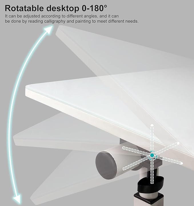 KOUPA Adjustable Height Standing Desk, Writable Tempered Glass Desktop with Eraser, 360° Flip, Wheels – Ideal for Small Spaces and Home Offices, 31 in, White(Adjustable Height: 32-47 in)