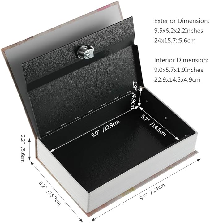 KYODOLED Book Safe with Key Lock,Dictionary Diversion Secret Safe Box,Money Hidden Lock Box,9.5" x 6.1" x 2 .2" Paris Large