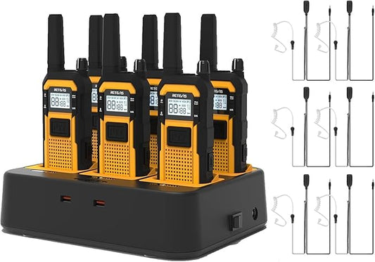 Retevis RB48 2 Way Radio Long Range, MIL-STD 810H Heavy Duty Walkie Talkies with Earpiece, Support VOX, Advanced Triple Proof, 2000mAh, NOAA, Vibration Reminder(6 Pack with Gang Charger)