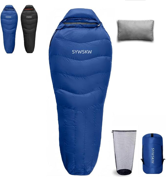 Down Sleeping Bag with Pillow for Backpacking,15℉ 5℉ 0℉ Wide Down Sleeping Bag (86.6 in x 33.5 in) for Adults,Teens,Youth Camping and Hiking Outdoor with 680FP Duck Down
