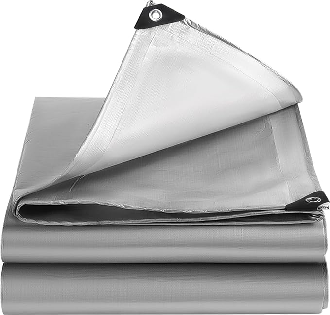 Tarps Heavy Duty Waterproof, 12 Mil Silver Waterproof Tarps for Outdoors with Grommets Reinforced Edges, UV Resistant, Tear&Fade Resistant, Camping Cover Under Tent, 10 * 10 FT
