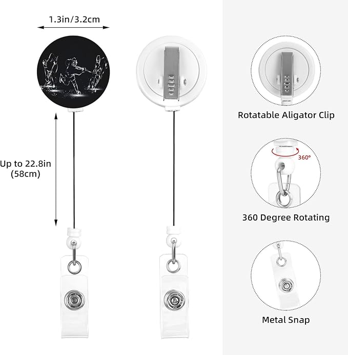 Ice Hockey Badge Reels Retractable Badge Holder with Clip for Id Name Tag Office Worker Student Teacher Nurse Doctor