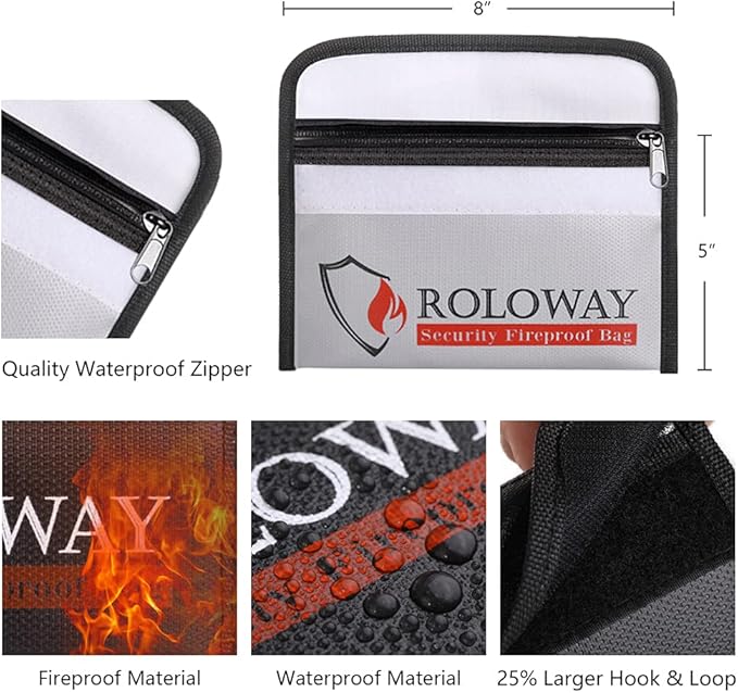 ROLOWAY Small Fireproof Bag (5 x 8 inches), Non-Itchy Fireproof Money Bag, 4-Pack