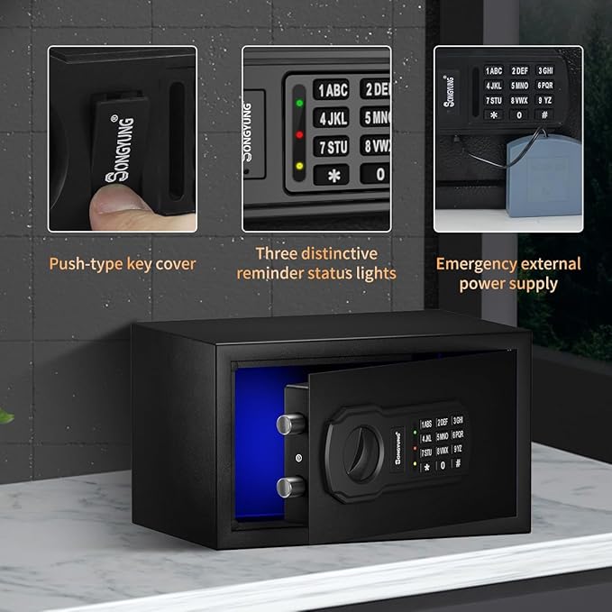 Fire Resistant Safe Box with Fireproof Waterproof Bag and Sensor Light,0.4 Cubic Feet Money Safe with Emergency External Power Supply,Electronic Digital Security Safe