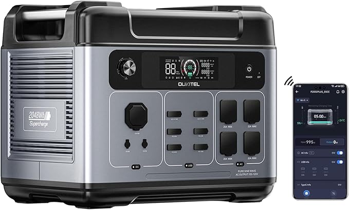 OUKITEL Portable Power Station 2048Wh, 2400W (5000W Surge), Pure Sine Wave AC Outlet, LiFePO4 Battery for Home Backup, Outdoors Camping,Christmas gifts