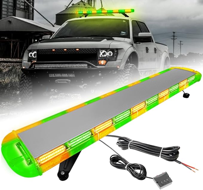 ASPL 46 inch 220 LED Rooftop Low Profile Strobe Light Bar Emergency Warning Beacon Car Hazard Flashing Construction Roof Lights Bars for Trucks Tow Automotive Construction Vehicle (Amber/Green