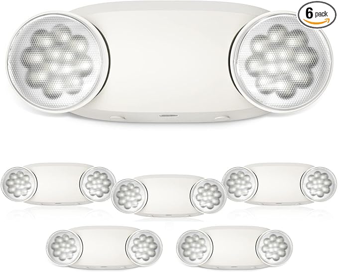 FREELICHT 6 Pack Emergency Lights for Business, Hard Wired, LED Emergency Lights with Battery Backup, 2 Heads Adjustable Commercial Exit Lighting Fixtures, UL 924 Certified