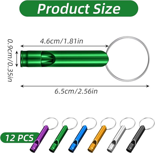12 Pcs Emergency Whistle with Key Chain, Loud Hiking Safety Whistles for Women Defense, Aluminum Survival Whistle Key Chain for Hunting, Outdoor Sports (6 Colors)