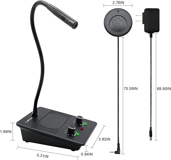 CallToU Window Speaker Intercom System,Dual Way Anti-Interference Intercommunication Microphone Talk Through Glass Window,for Business,Bank,Office,Hospital,Counter,Store,Station,School and More