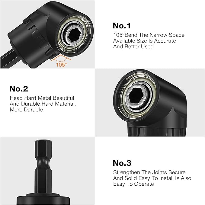 17pcs Flexible Drill Bit Extension, Include 3pcs Rotatable Socket Adapter 2pcs Hex Shank 105° Right Angle Drill Attachment 10 Short Screwdriver Bits Bendable Extension and 90° Angled Bits